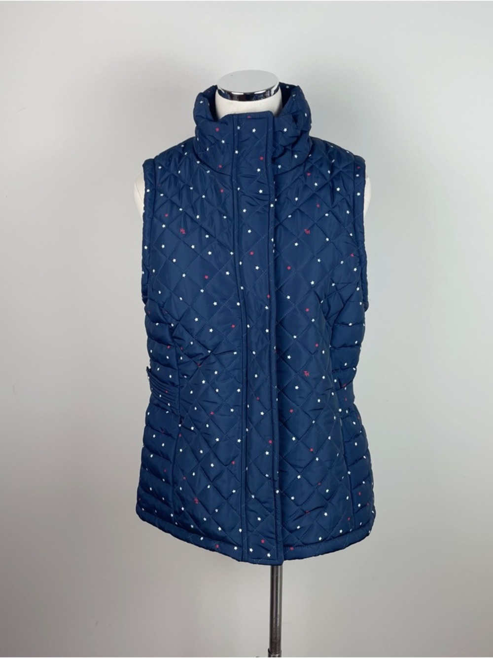 Tommy Hilfiger Navy Blue Red White Stars Patriotic Quilted Puffer Vest Women